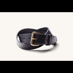 Black Tanner Goods belt with brass colored buckle